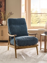 Costwold Chenille Dark Blue Hampton High Back Wooden Accent Chair - Image 1 of 9