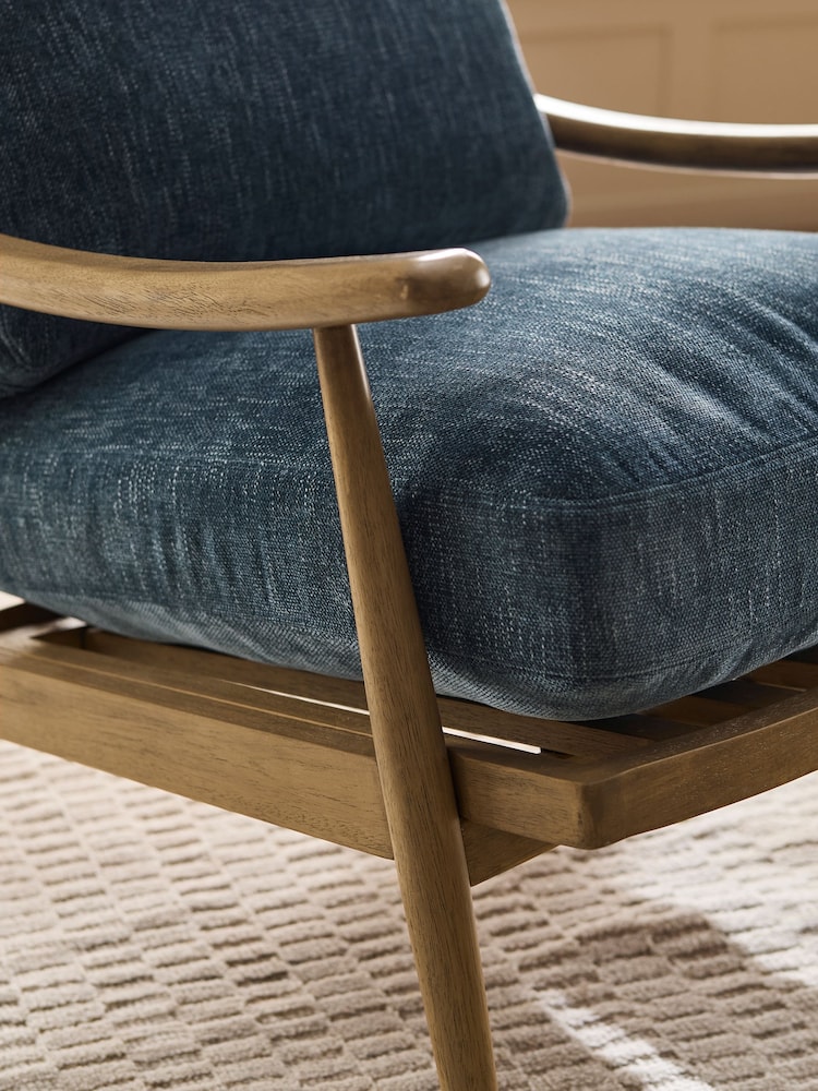 Costwold Chenille Dark Blue Hampton High Back Wooden Accent Chair - Image 2 of 9 Costwold Chenille Dark Blue Hampton High Back Wooden Accent Chair - Image 2 of 9
