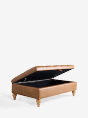 Buttoned Vintaged Faux Leather Light Brown Albury Large Storage Footstool - Image 2 of 7