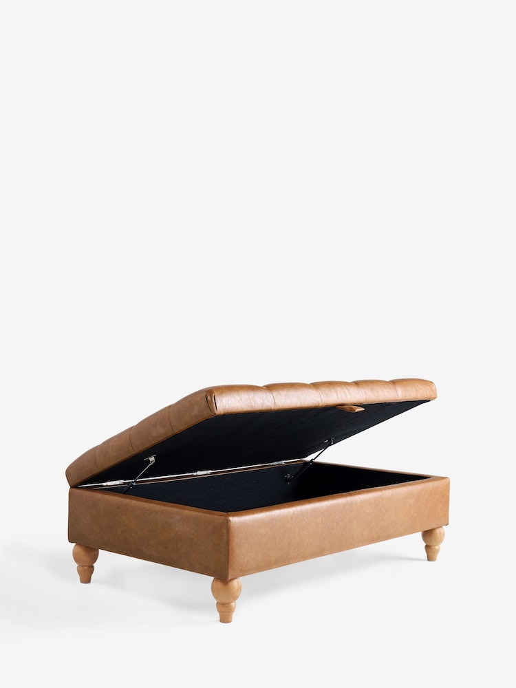 Buttoned Vintaged Faux Leather Light Brown Albury Large Storage Footstool - Image 2 of 7