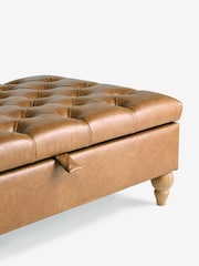 Buttoned Vintaged Faux Leather Light Brown Albury Large Storage Footstool - Image 3 of 7