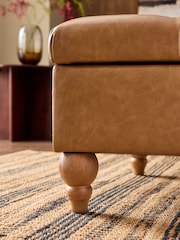 Buttoned Vintaged Faux Leather Light Brown Albury Large Storage Footstool - Image 4 of 7