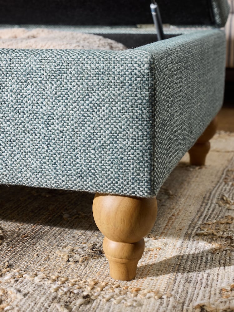 Buttoned Chunky Weave Blue Albury Large Storage Footstool - Image 3 of 3 Buttoned Chunky Weave Blue Albury Large Storage Footstool - Image 3 of 3