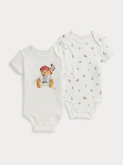 Polo Ralph Lauren Cream Polo Bear Graphic 2-Pack Rompers - Image 1 of 3