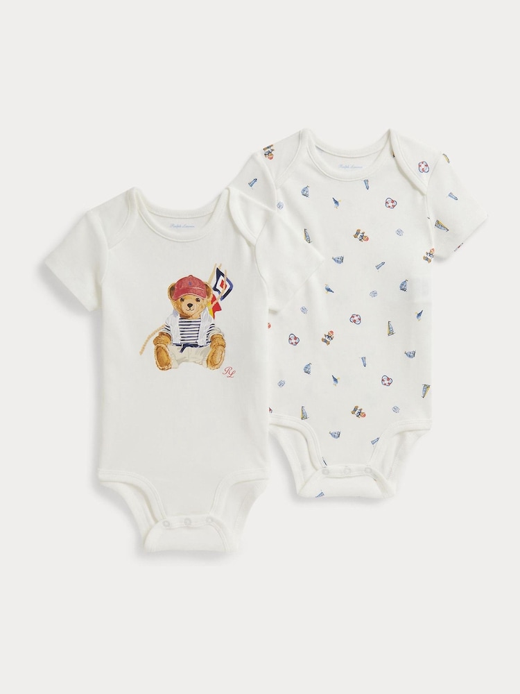 Polo Ralph Lauren Cream Polo Bear Graphic 2-Pack Rompers - Image 1 of 3 Polo Ralph Lauren Cream Polo Bear Graphic 2-Pack Rompers - Image 1 of 3