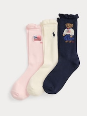 Polo Ralph Lauren Pink Flag Bear Socks 3 Pack - Image 1 of 1