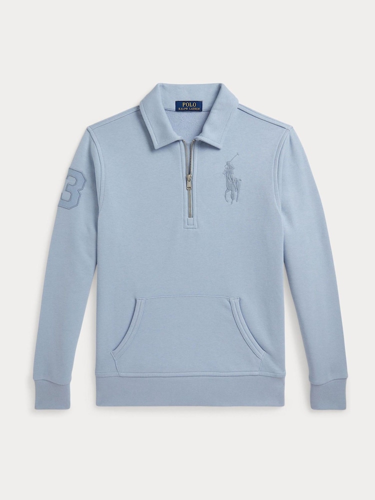 Polo Ralph Lauren Blue Tonal Big Pony Quarter Zip Sweatshirt - Image 1 of 2