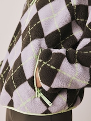 Lilac/Lime Argyle Print Active Borg Zip Neck Fleece - Image 6 of 6