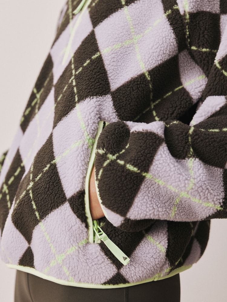 Lilac/Lime Argyle Print Active Borg Zip Neck Fleece - Image 6 of 6 Lilac/Lime Argyle Print Active Borg Zip Neck Fleece - Image 6 of 6