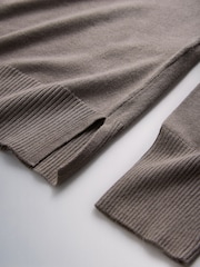 The Set 3 Pack V-Neck Fine Knit Long Sleeve Jumpers Chocolate Brown/Khaki Green/Cream - Image 6 of 6