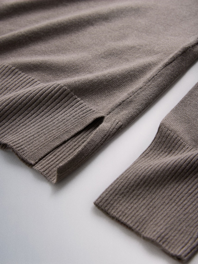 The Set 3 Pack V-Neck Fine Knit Long Sleeve Jumpers Chocolate Brown/Khaki Green/Cream - Image 6 of 6