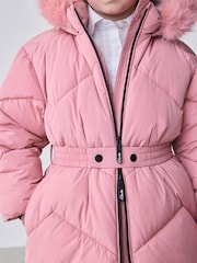Clarks Pink Shower Resistant Longline Padded Coat - Image 10 of 23