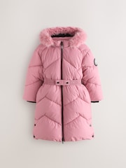 Clarks Pink Shower Resistant Longline Padded Coat - Image 14 of 23