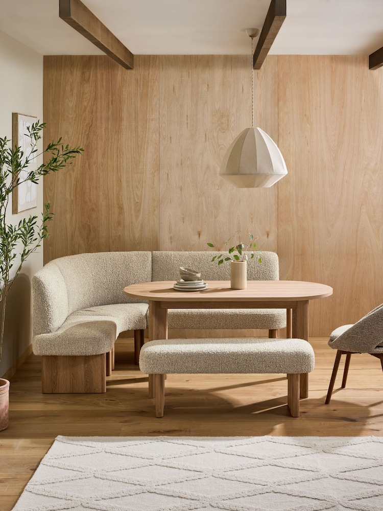 Tweedy Boucle Mink Nomad Corner Bench and 6 To 8 Seater Extending Table Set - Image 1 of 9