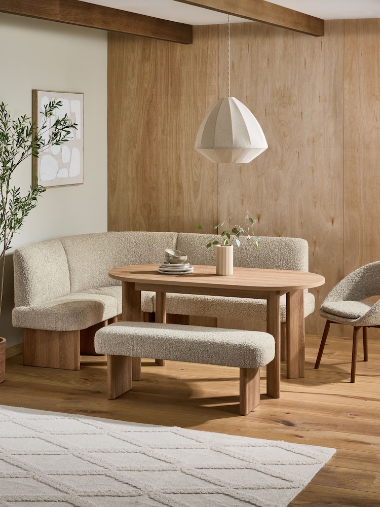 Tweedy Boucle Mink Nomad Corner Bench and 6 To 8 Seater Extending Table Set - Image 2 of 9