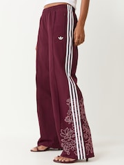 adidas Originals Maroon Red Floral Applique Firebird Loose Track Pant Trousers - Image 1 of 5