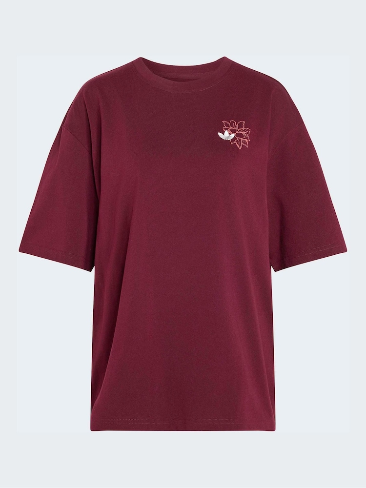 adidas Originals Maroon Red Floral Graphic Oversize T-Shirt - Image 5 of 5 adidas Originals Maroon Red Floral Graphic Oversize T-Shirt - Image 5 of 5