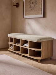 Tweedy Boucle Mink Brown and Wood Effect Nomad Hallway Shoe Storage Bench - Image 1 of 5