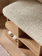 Tweedy Boucle Mink Brown and Wood Effect Nomad Hallway Shoe Storage Bench - Image 2 of 5