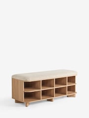 Tweedy Boucle Mink Brown and Wood Effect Nomad Hallway Shoe Storage Bench - Image 3 of 5