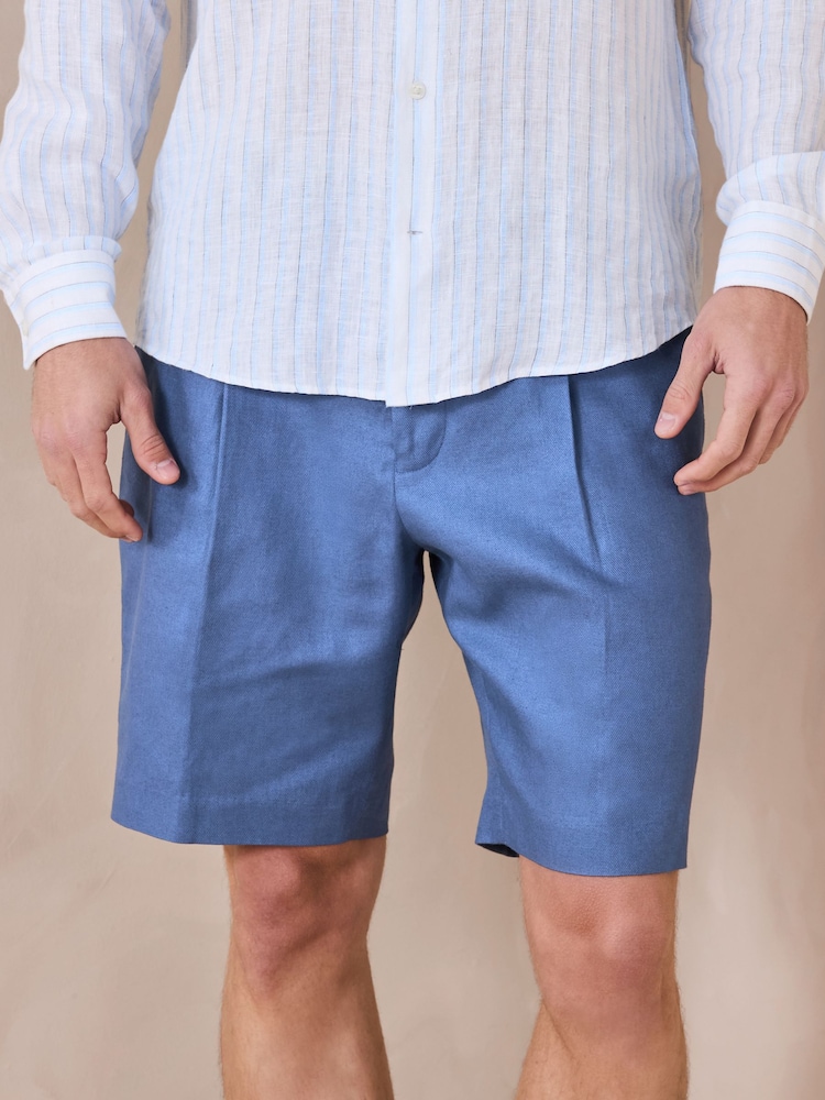 modra - Relaxed Fit Linen Blend Formal Shorts - Slika 1 iz 5