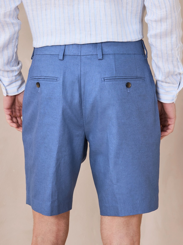 modra - Relaxed Fit Linen Blend Formal Shorts - Slika 2 iz 5