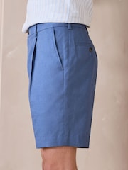 modra - Relaxed Fit Linen Blend Formal Shorts - Slika 4 iz 5