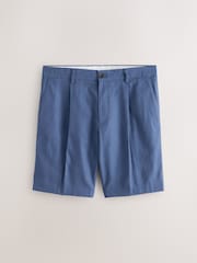 Blue Relaxed Fit Linen Blend Formal Shorts - Image 6 of 10