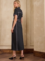 Love & Roses Black Contrast Piping Short Sleeve Pencil Midi Dress - Image 4 of 4