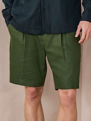 zelena - Relaxed Fit Linen Blend Formal Shorts - Slika 1 iz 5