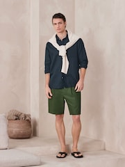 zelena - Relaxed Fit Linen Blend Formal Shorts - Slika 4 iz 5