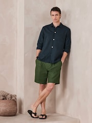 zelena - Relaxed Fit Linen Blend Formal Shorts - Slika 5 iz 5