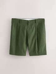 Green Relaxed Fit Linen Blend Formal Shorts - Image 6 of 10