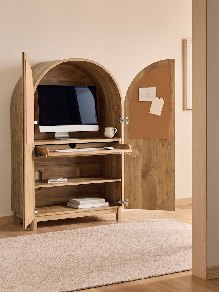 Light Natural Mango Wood Effect Arches Hideaway Desk - Image 2 of 7 Light Natural Mango Wood Effect Arches Hideaway Desk - Image 2 of 7