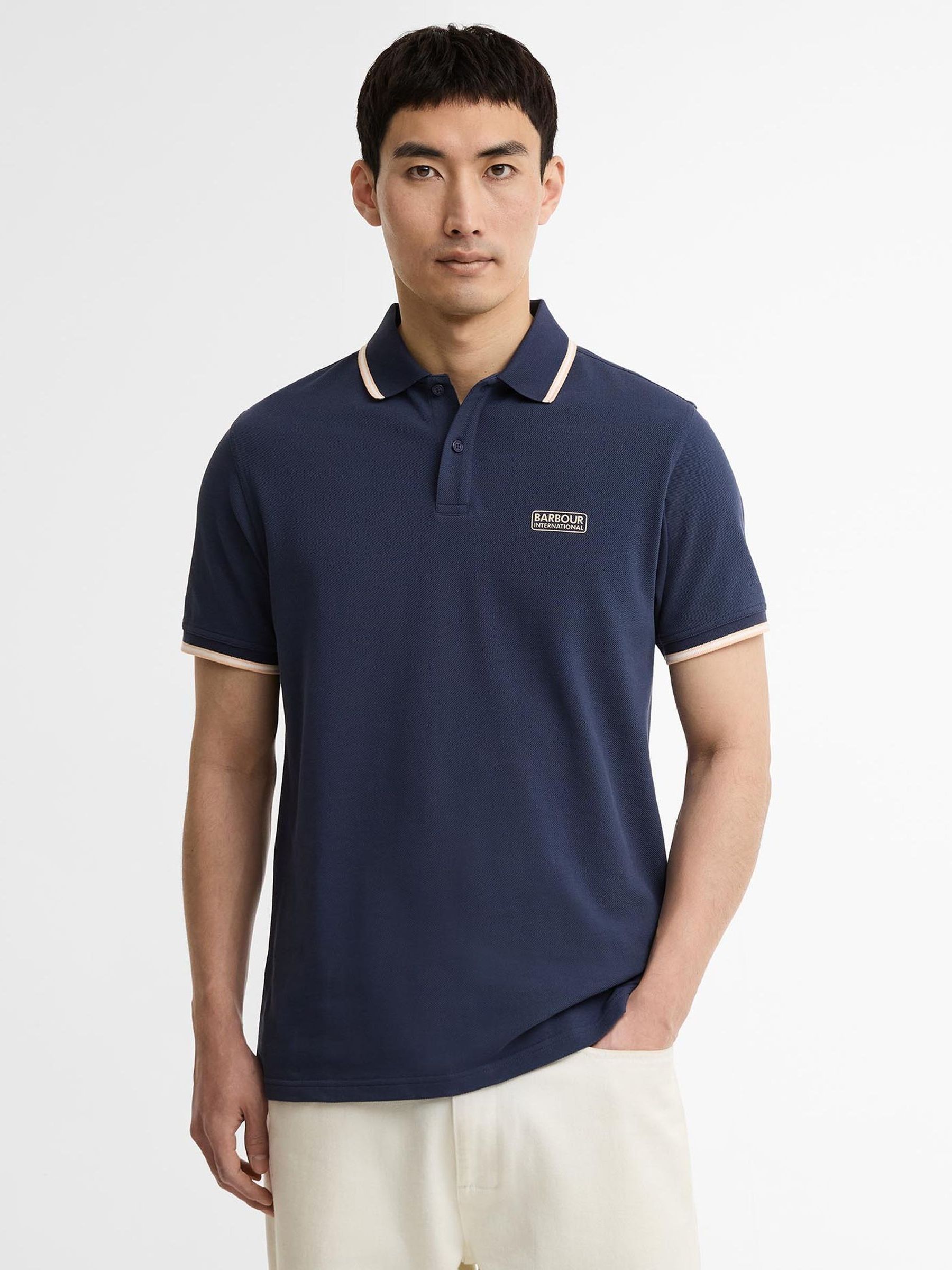 Barbour International Men's Evan Tipped Polo Shirt Navy In Oxford Navy, Cotton - Image 2