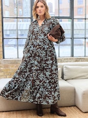 Evans Brown Airflow Boho Button Dress - Image 1 of 2