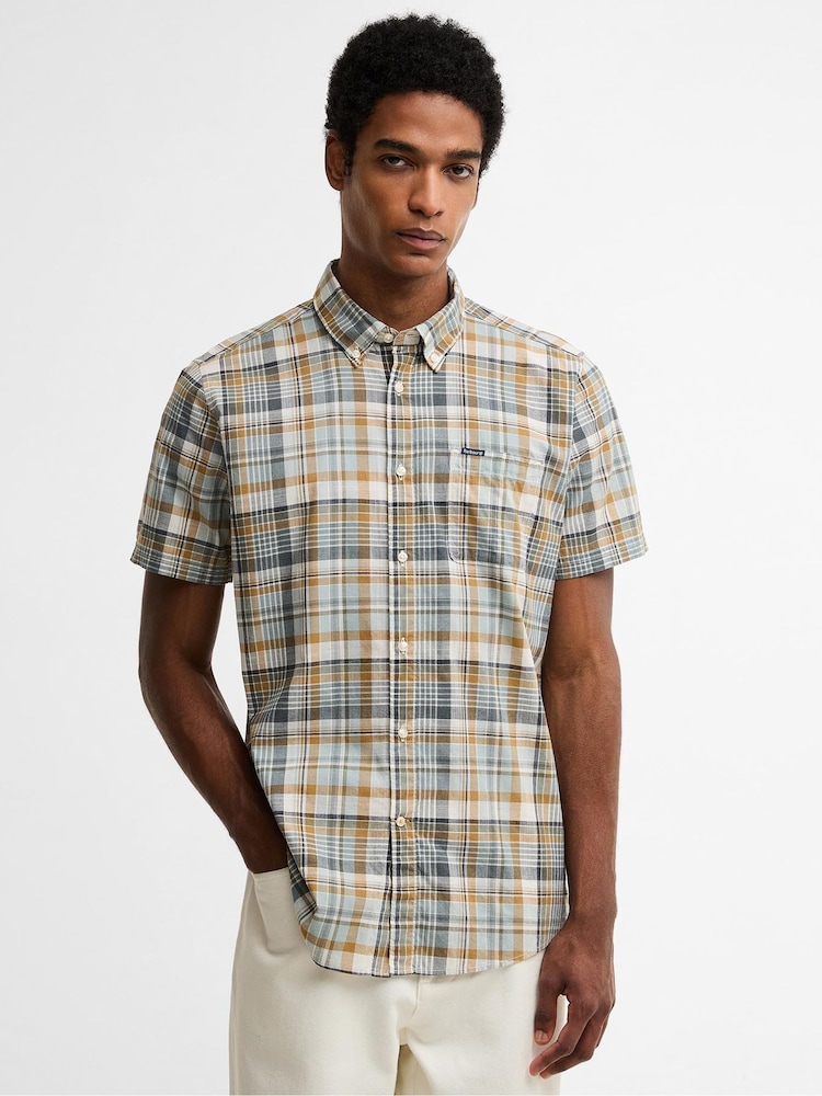 Barbour® White Baycliff Checked S/S Tailored Shirt - Image 1 of 6