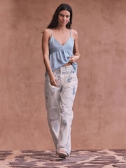 Ecru/Blue Print National Trust x Next High Rise Barrel Leg Jeans - Image 1 of 8