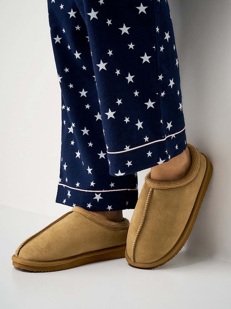 Crew Clothing Natural Suede Contrast-Seam Slipper - Image 1 of 3 Crew Clothing Natural Suede Contrast-Seam Slipper - Image 1 of 3