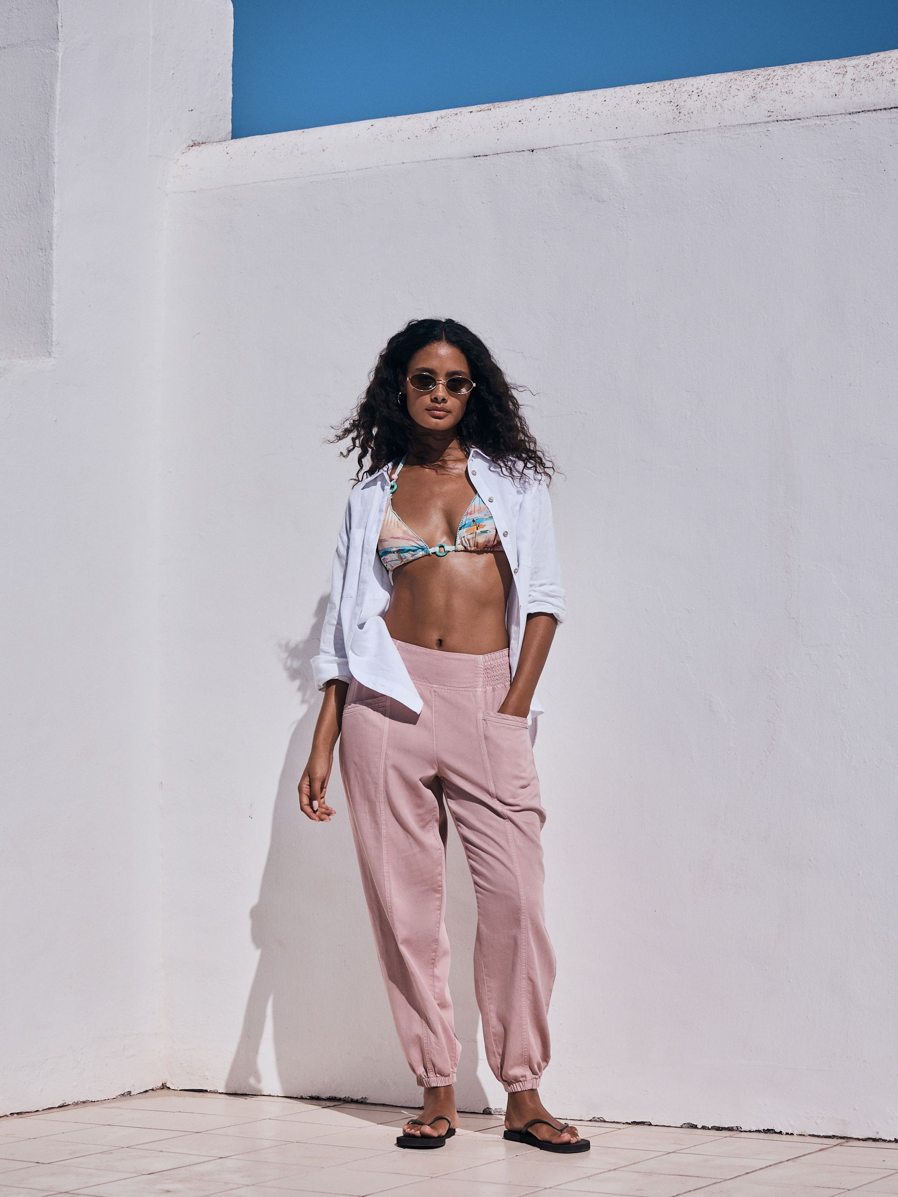 Buy Pink TENCEL™ Blend Lightweight Denim Balloon Trousers from