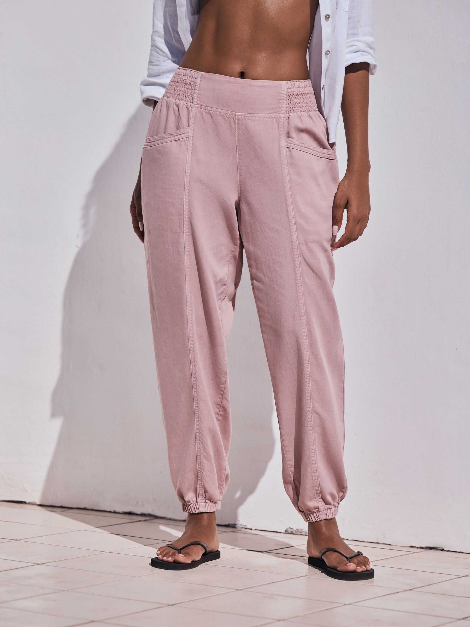 Buy Pink TENCEL™ Blend Lightweight Denim Balloon Trousers from