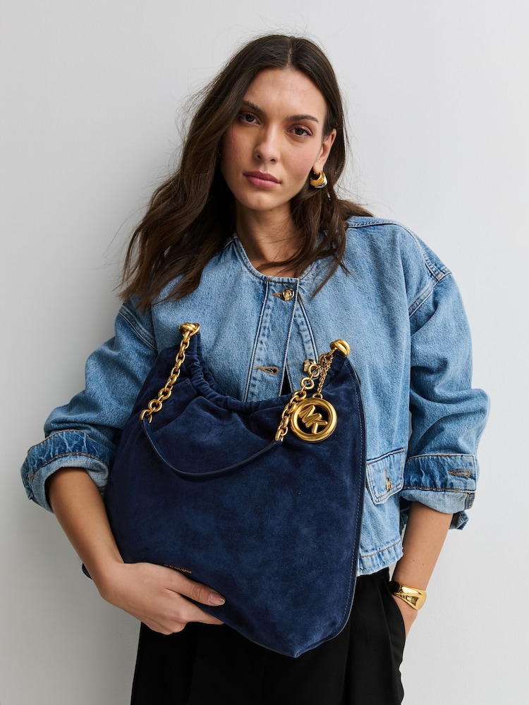 Michael Kors Blue Indie Large Cinch Conv Messenger Bag - Image 2 of 4 Michael Kors Blue Indie Large Cinch Conv Messenger Bag - Image 2 of 4