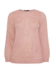 Yours Curve Pink Long Sleeve Floral Jumper - Image 4 of 5