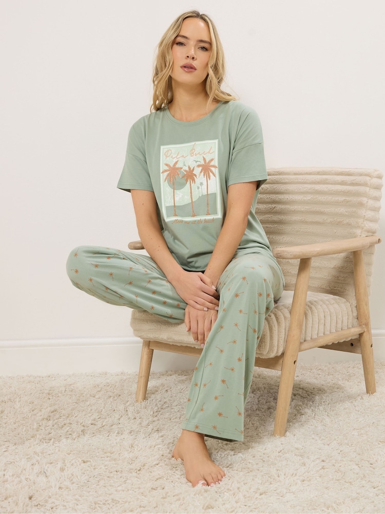 Long Tall Sally Light Green Short Sleeve Wide Leg Pyjamas Set - Image 1 of 5 Long Tall Sally Light Green Short Sleeve Wide Leg Pyjamas Set - Image 1 of 5