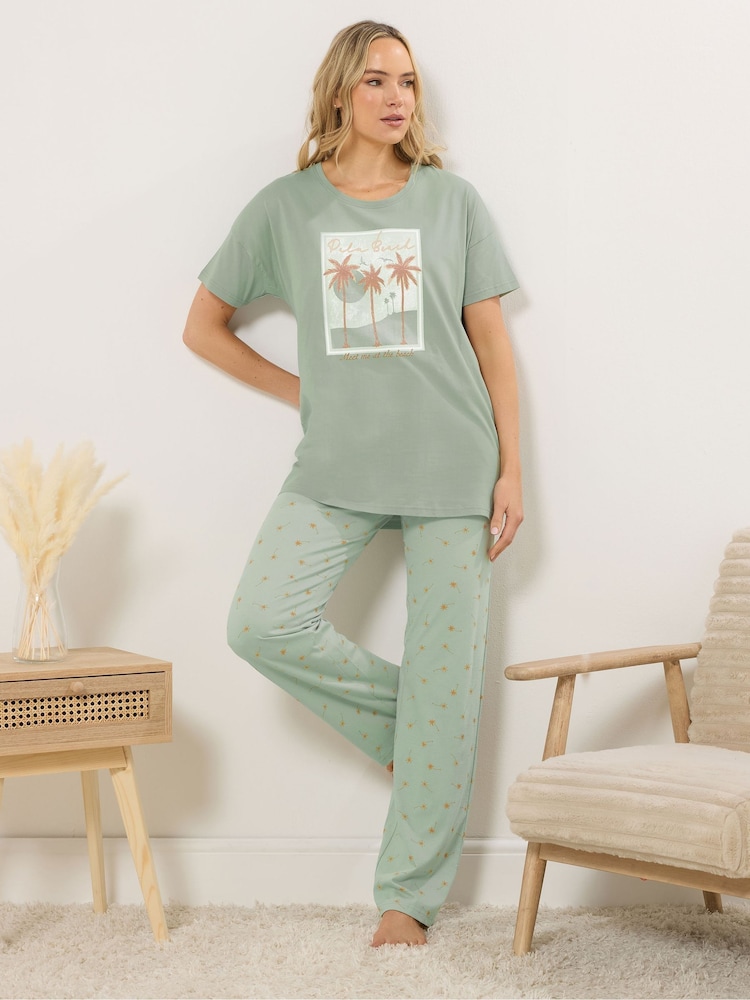 Long Tall Sally Light Green Short Sleeve Wide Leg Pyjamas Set - Image 2 of 5 Long Tall Sally Light Green Short Sleeve Wide Leg Pyjamas Set - Image 2 of 5