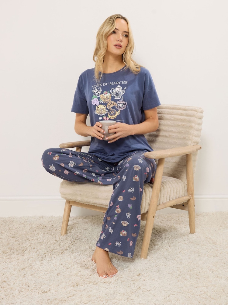Long Tall Sally Dark Grey Short Sleeve Wide Leg Pyjamas Set - Image 1 of 5 Long Tall Sally Dark Grey Short Sleeve Wide Leg Pyjamas Set - Image 1 of 5