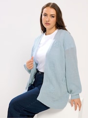 Blå - Yours Curve Blomstrete Lofty Garn Cardigan med applikasjon - Bilde 1 av 5