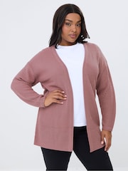 Yours Curve Pink Essential Knitted Cardigan - Image 1 of 5