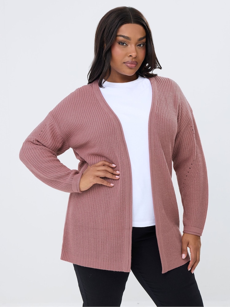Yours Curve Pink Essential Knitted Cardigan - Image 1 of 5 Yours Curve Pink Essential Knitted Cardigan - Image 1 of 5