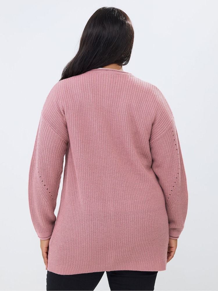 Yours Curve Pink Essential Knitted Cardigan - Image 2 of 5 Yours Curve Pink Essential Knitted Cardigan - Image 2 of 5